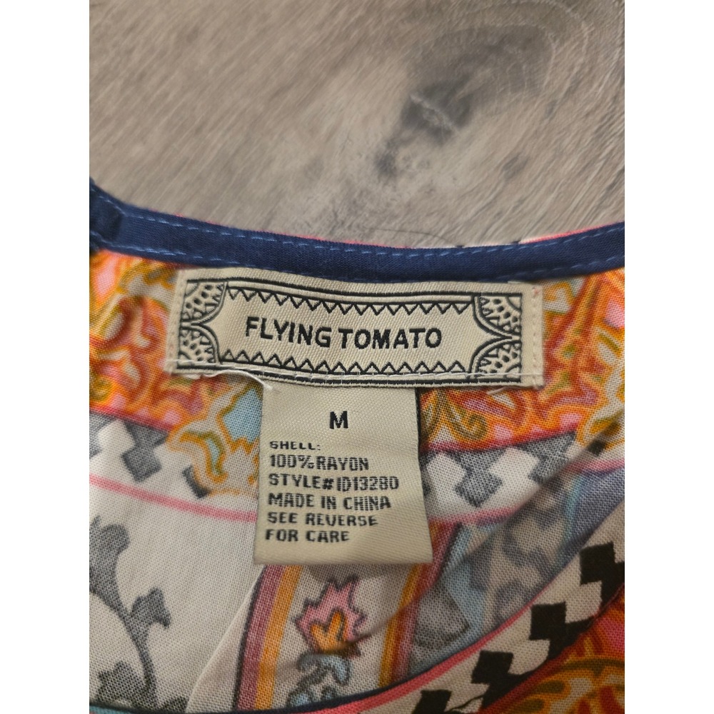 Flying Tomato Anthropologie Medium Tunic Boho Tribal Print Bell Sleeve Dress - Picture 2 of 2